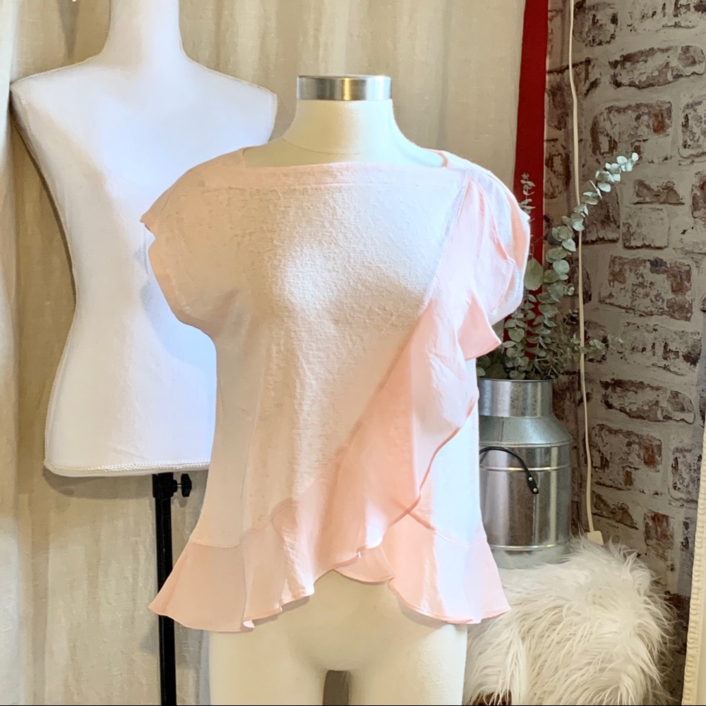 BANANA REPUBLIC Blush Asymmetrical Ruffle T Shirt Small